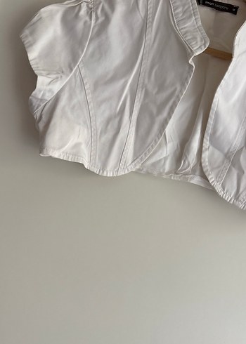 Düğmeli Beyaz Kısa Kollu Keten Gömlek - Görsel 5
