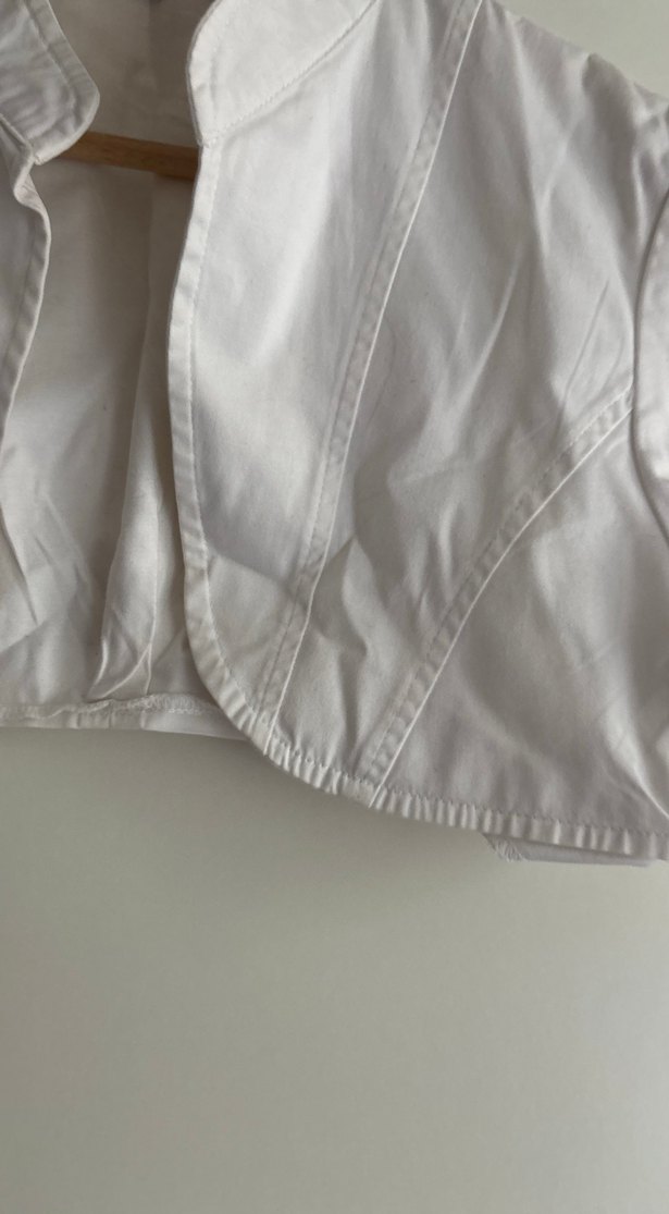 Düğmeli Beyaz Kısa Kollu Keten Gömlek - Görsel 4