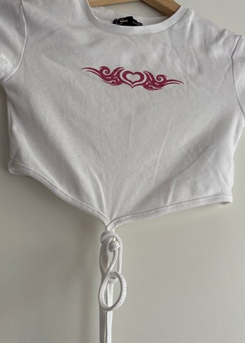 Kız  Beyaz Bağcıklı Kısa Kollu Tişört - Görsel 8