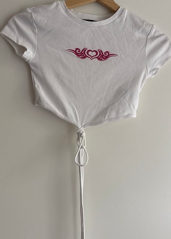 Kız  Beyaz Bağcıklı Kısa Kollu Tişört - Görsel 2