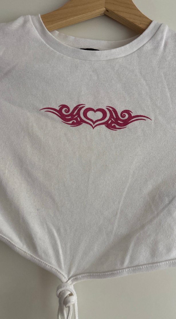 Kız  Beyaz Bağcıklı Kısa Kollu Tişört - Görsel 3