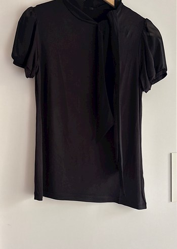 Kadın Siyah Kısa Kollu Drapeli Bluz - Görsel 2