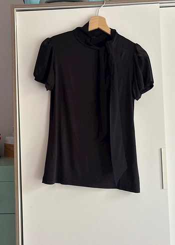 Kadın Siyah Kısa Kollu Drapeli Bluz - Görsel 8