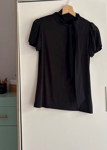 Kadın Siyah Kısa Kollu Drapeli Bluz - Görsel 10