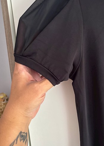 Kadın Siyah Kısa Kollu Drapeli Bluz - Görsel 4