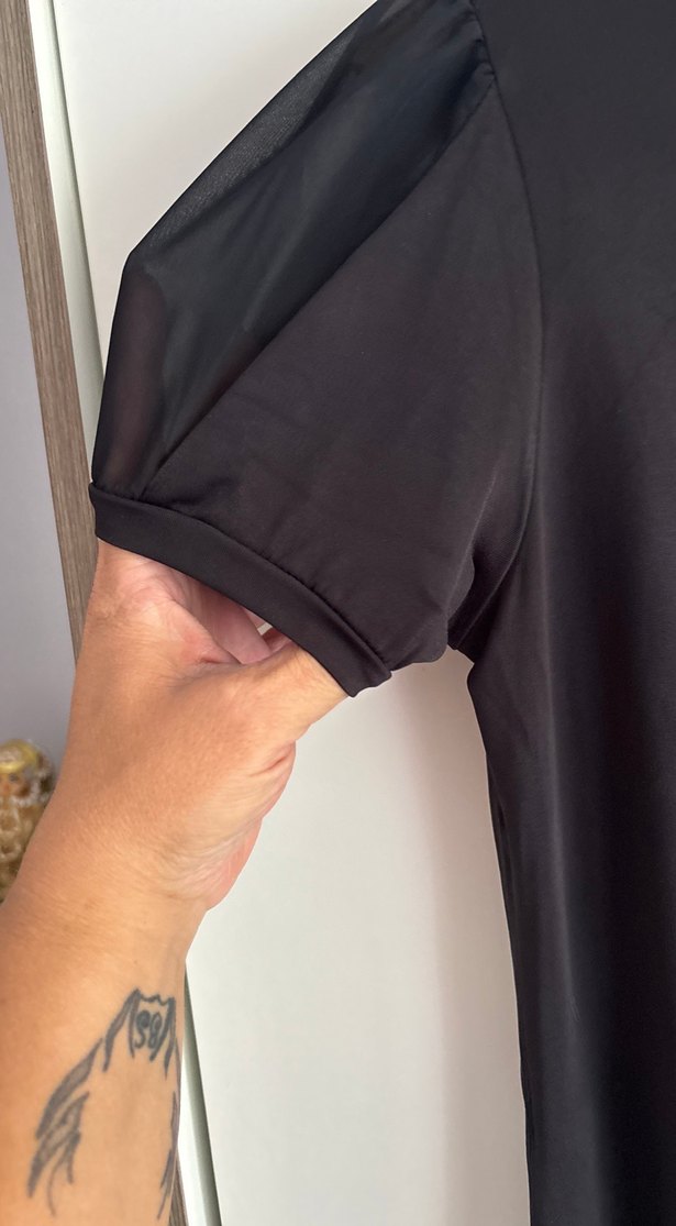 Kadın Siyah Kısa Kollu Drapeli Bluz - Görsel 4