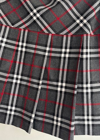 Gri Ekose Pileli Mini Etek - Görsel 2