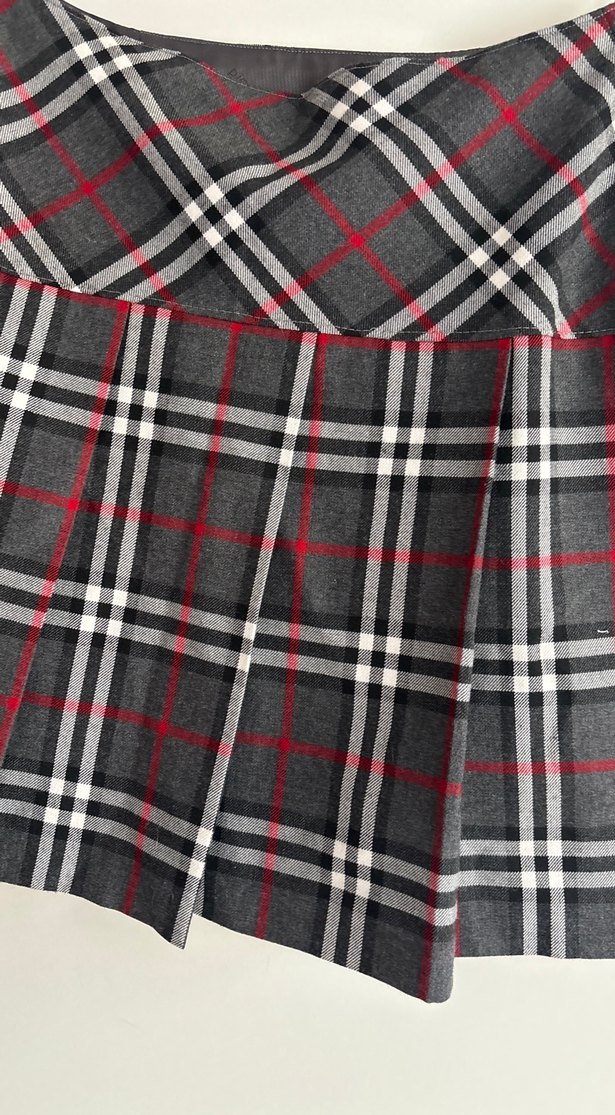 Gri Ekose Pileli Mini Etek - Görsel 2