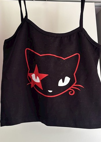 Kedili Kırmızı Baskılı Gotik Kedi Kıyafeti - Görsel 4