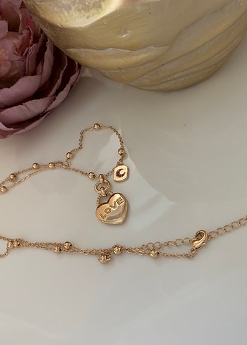 Altın Renkli Zincir Detaylı 80 cm kalp detay premium  Kolye - Görsel 2