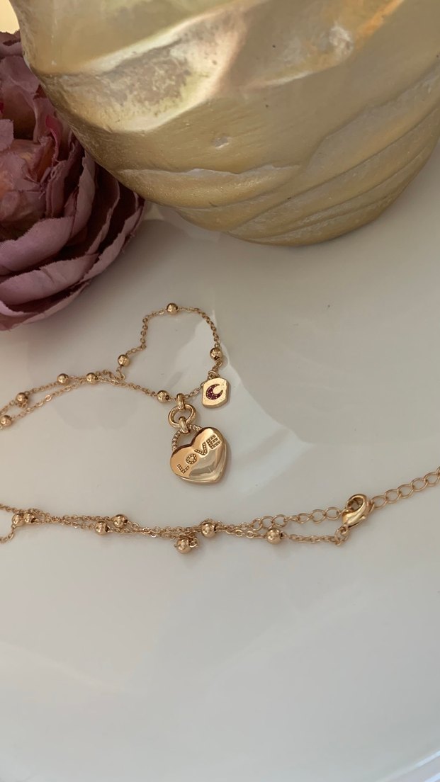 Altın Renkli Zincir Detaylı 80 cm kalp detay premium  Kolye - Görsel 2