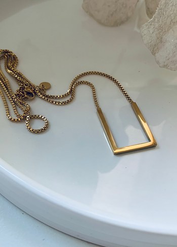 Uzun Zincir Detaylı Gold Kadın Kolye - Görsel 3