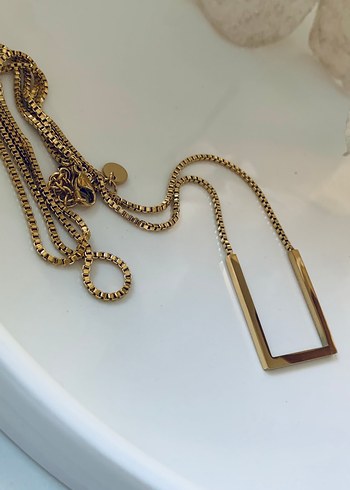 Uzun Zincir Detaylı Gold Kadın Kolye - Görsel 6