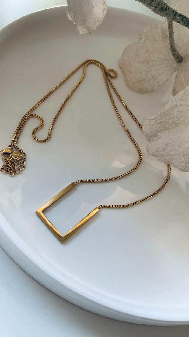 Uzun Zincir Detaylı Gold Kadın Kolye - Görsel 2
