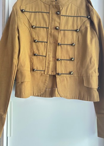 Düğmeli haki koton Kadın Ceket - Görsel 4