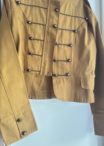 Düğmeli haki koton Kadın Ceket - Görsel 8