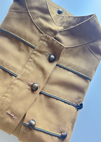 Düğmeli haki koton Kadın Ceket - Görsel 6