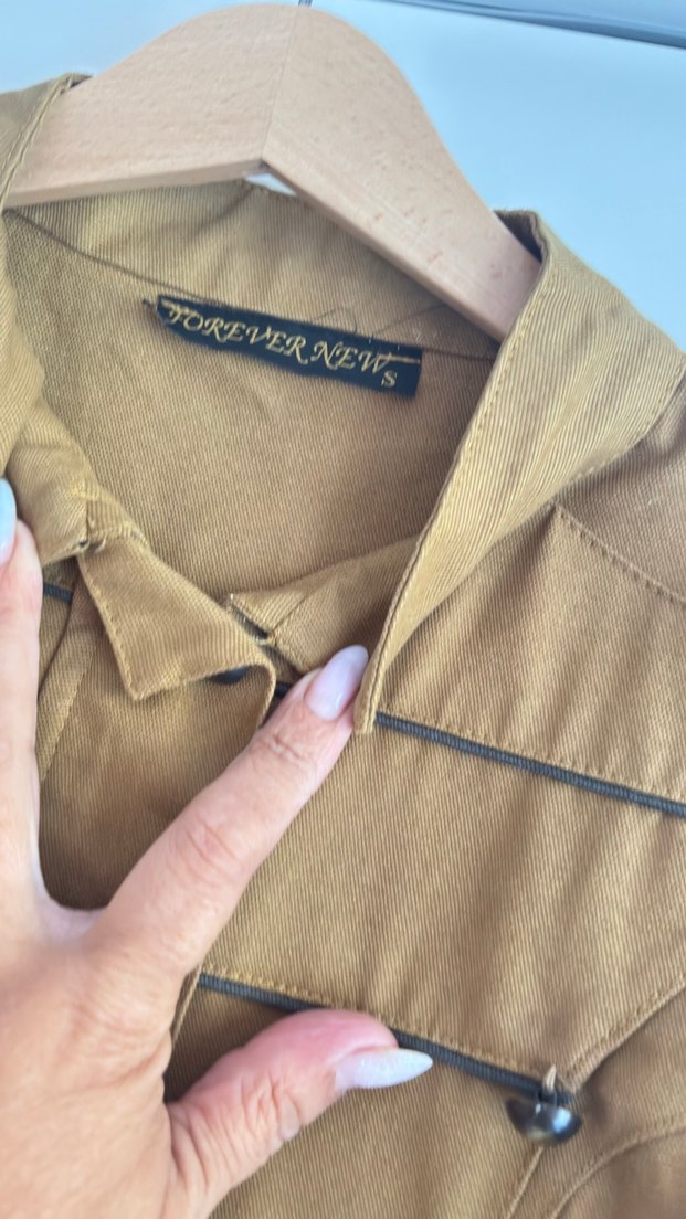 Düğmeli haki koton Kadın Ceket - Görsel 5