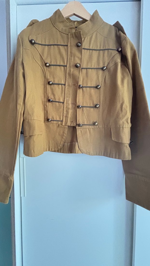 Düğmeli haki koton Kadın Ceket - Görsel 3