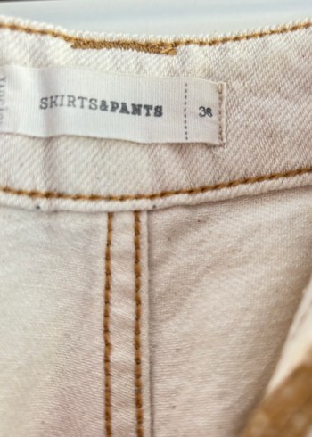 Yargıcı krem renkli Loose Fit Midi Keten Kadın Jean - Görsel 6