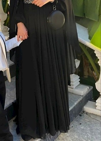 Siyah Uzun Drapeli  Abiye Elbise - Görsel 2