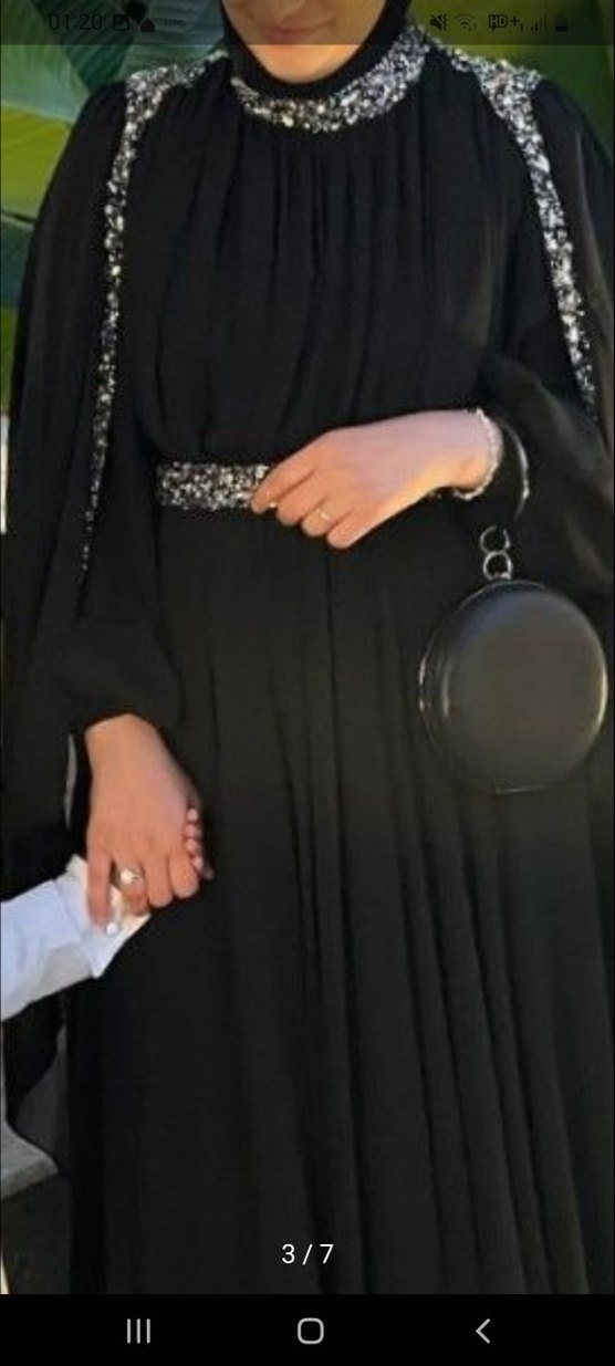 Siyah Uzun Drapeli  Abiye Elbise - Görsel 5