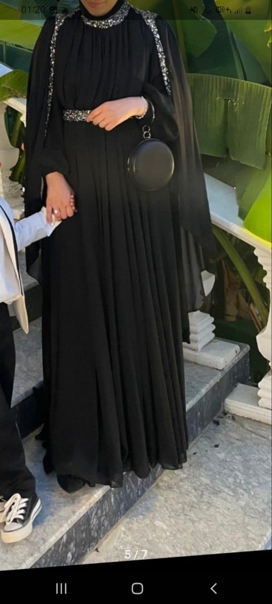 Siyah Uzun Drapeli  Abiye Elbise - Görsel 2