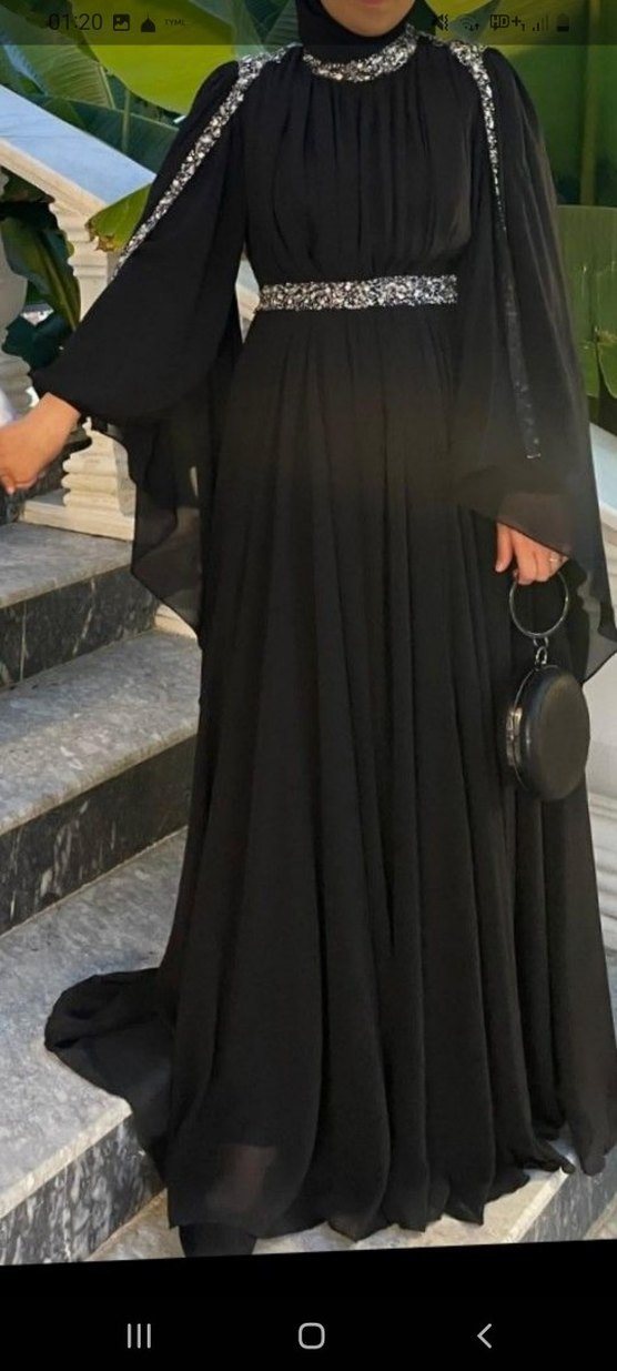 Siyah Uzun Drapeli  Abiye Elbise - Görsel 3