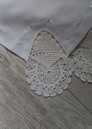 Nakışlı Beyaz  Mendil dantel örtü - Görsel 2