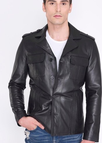 Siyah Deri Düğmeli Orjinal deri ceket kullanılmamıştır. - Görsel 3