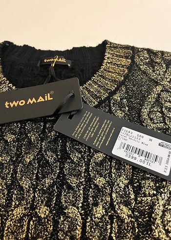 Nakışlı Altın Renk Örgü Kadın Kazak - Görsel 2