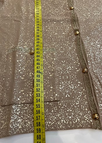 Düğmeli Parlak Bej Kadın Hırka - Görsel 7