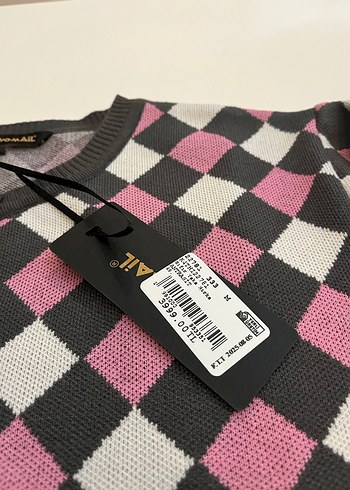 Düğmeli Pembe Ekose Kadın Hırka - Görsel 3