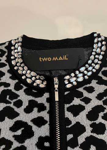 Leopar Desenli Fermuarlı Siyah Kadın Ceket - Görsel 2