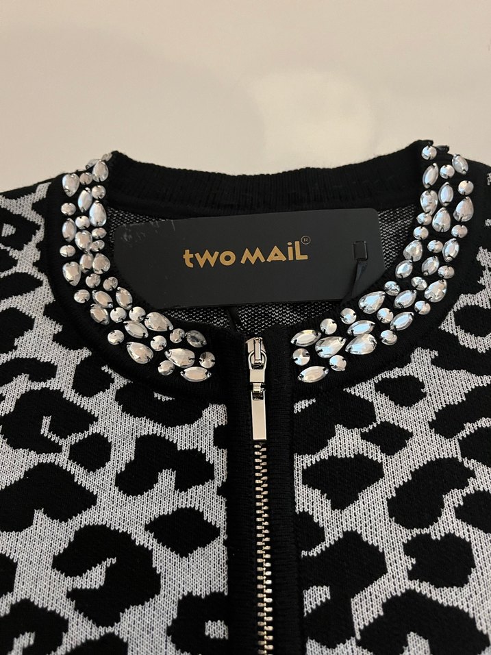 Leopar Desenli Fermuarlı Siyah Kadın Ceket - Görsel 2