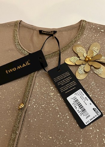 Bej Parlak Düğmeli Kadın Hırka - Görsel 5