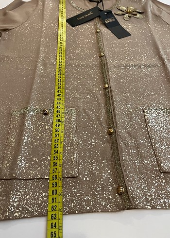 Bej Parlak Düğmeli Kadın Hırka - Görsel 7