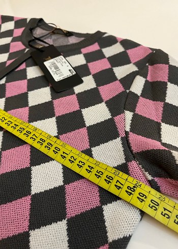 Düğmeli Pembe Ekose Kadın Hırka - Görsel 6