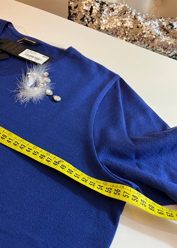 Uzun Kollu Mavi V Yakalı Triko Kazak - Görsel 5