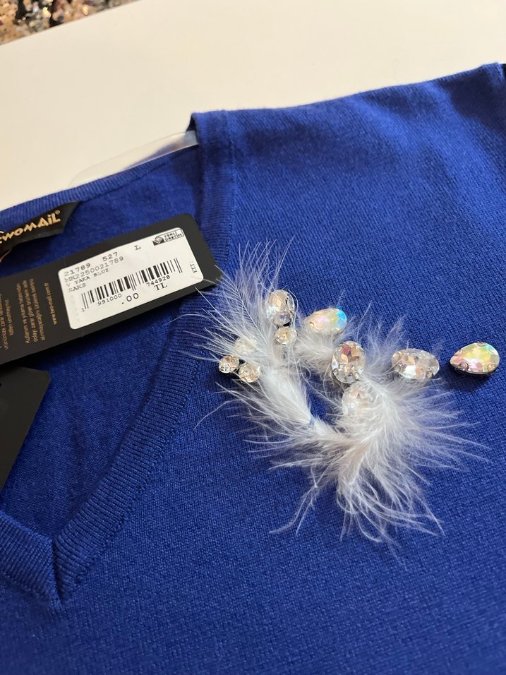 Uzun Kollu Mavi V Yakalı Triko Kazak - Görsel 3