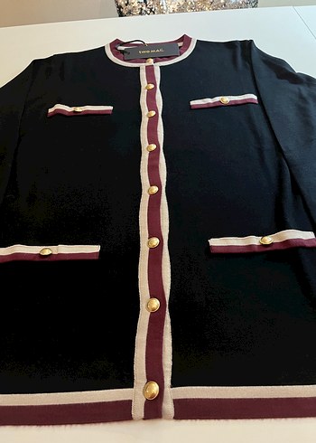 Düğmeli Bordo Detaylı Kadın Hırka - Görsel 2