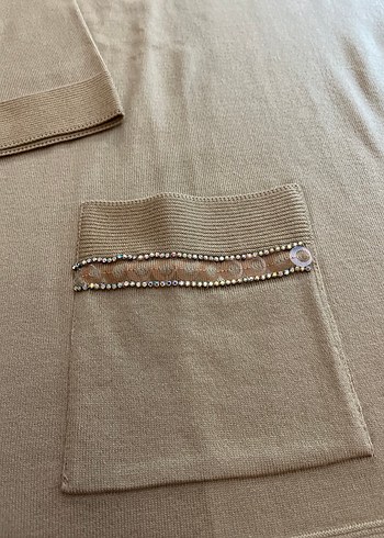 Bej Kısa Kollu Polo Yaka Kadın Kazak - Görsel 3