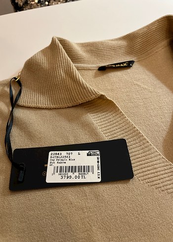 Bej Kısa Kollu Polo Yaka Kadın Kazak - Görsel 2