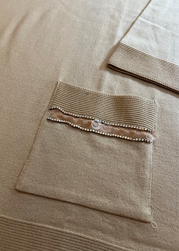 Bej Kısa Kollu Polo Yaka Kadın Kazak - Görsel 4