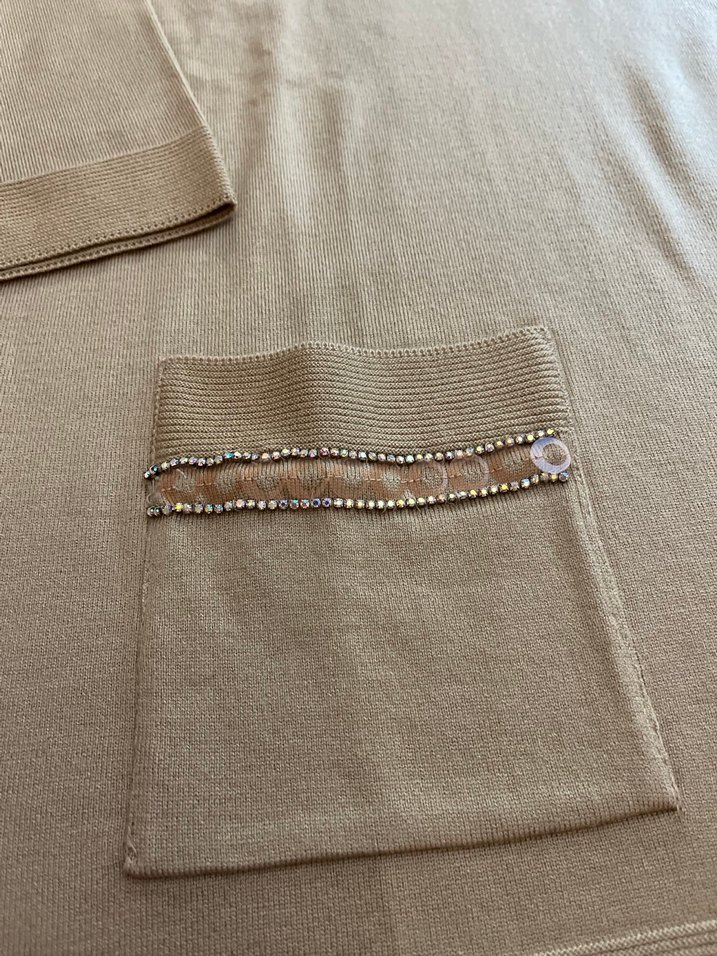 Bej Kısa Kollu Polo Yaka Kadın Kazak - Görsel 3
