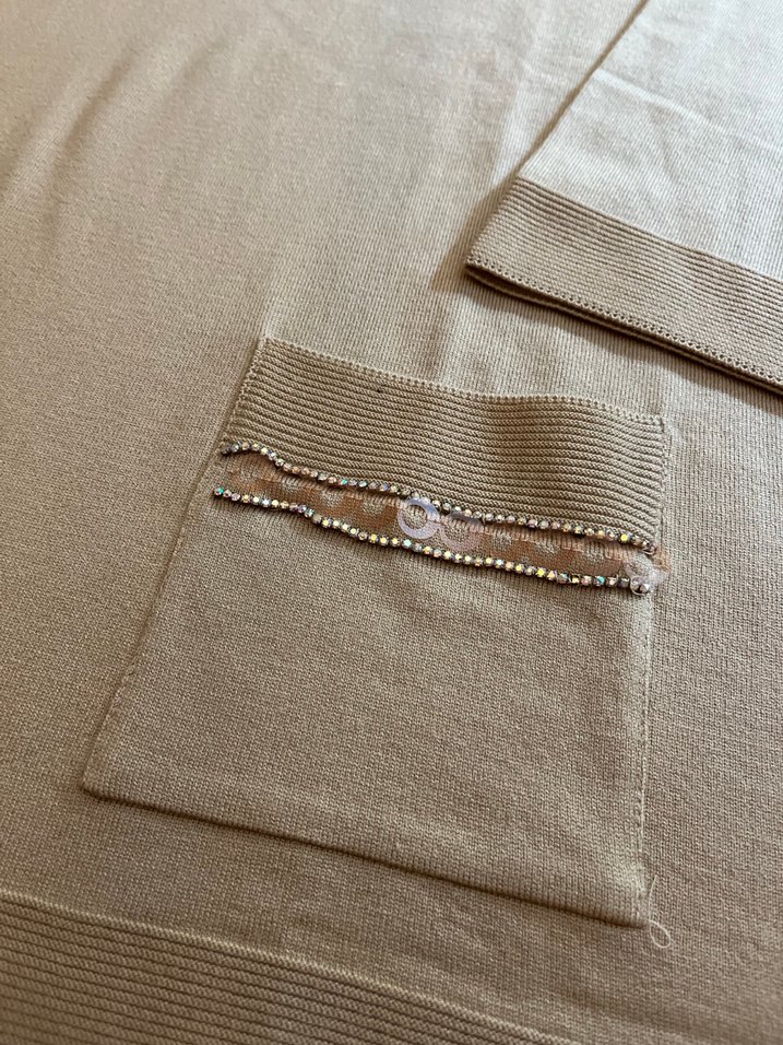 Bej Kısa Kollu Polo Yaka Kadın Kazak - Görsel 4