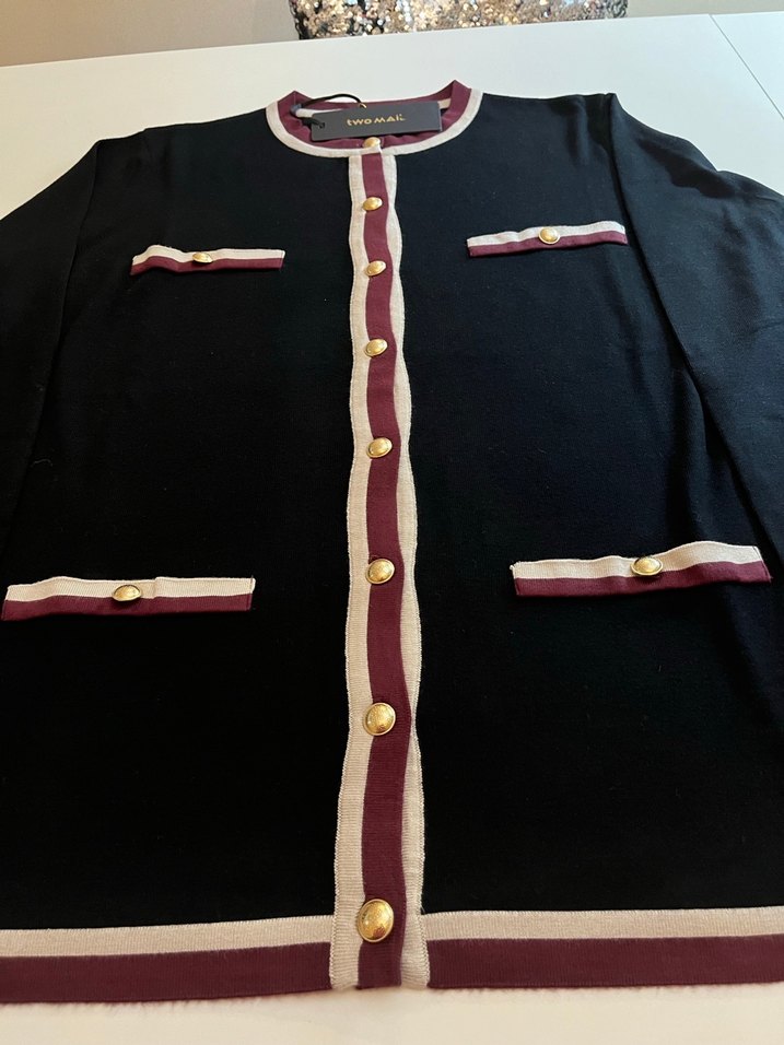 Düğmeli Bordo Triko Kadın Hırka - Görsel 2