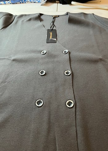 Düğmeli Siyah Midi Kadın Blazer - Görsel 7