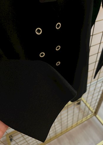 Siyah Düğmeli Kadın Uzun Blazer Ceket - Görsel 4