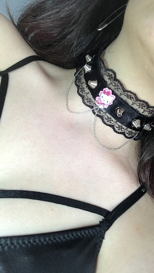 zincir detay hello kitty gotik kolye